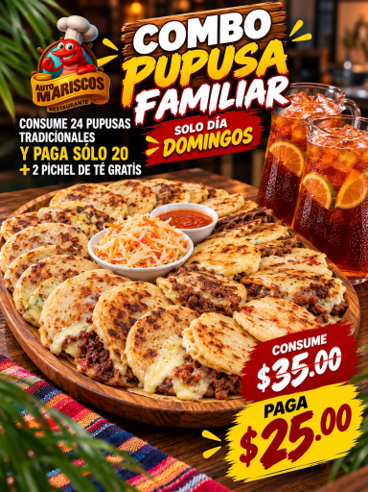 COMBO PUPUSA FAMILIAR A TAN SOLO $25