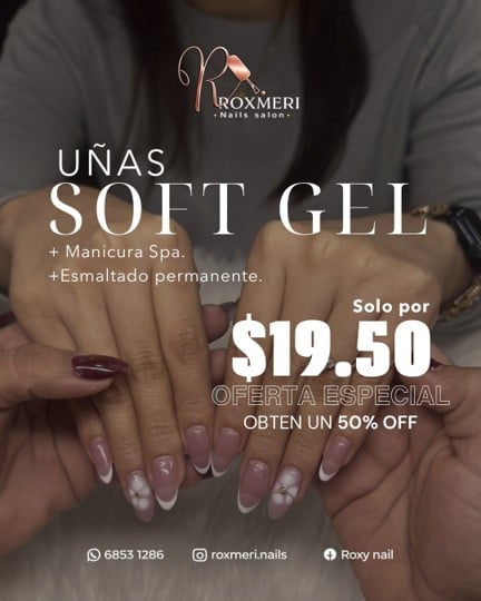 Uñas soft gel + Manicura spa y esmaltado permanente